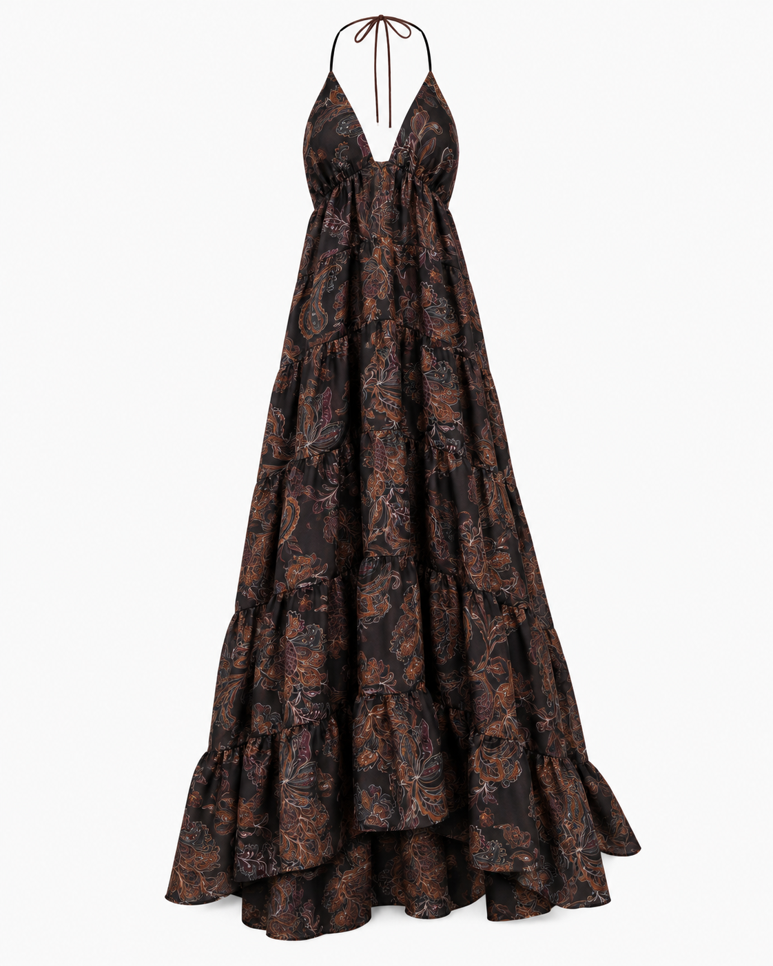 Kitty Printed Taffeta Gown - Brown Paisley