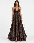 Kitty Printed Taffeta Gown - Brown Paisley