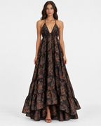 Kitty Printed Taffeta Gown - Brown Paisley