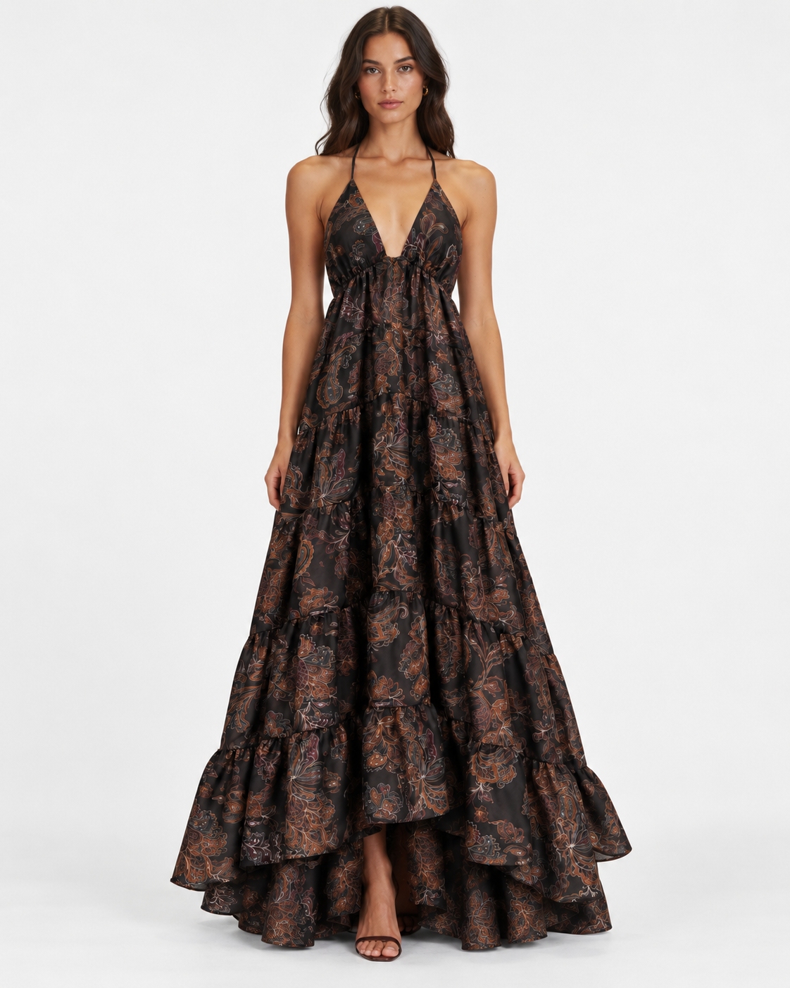 Kitty Printed Taffeta Gown - Brown Paisley