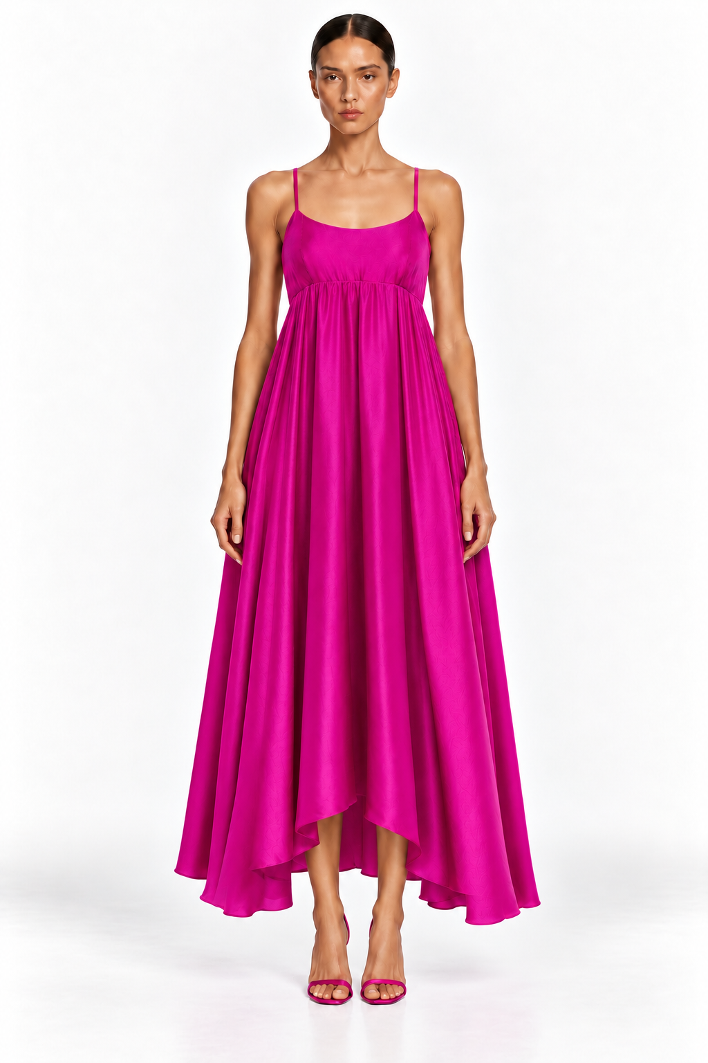Rachel Raw Silk Midi Dress - Magenta