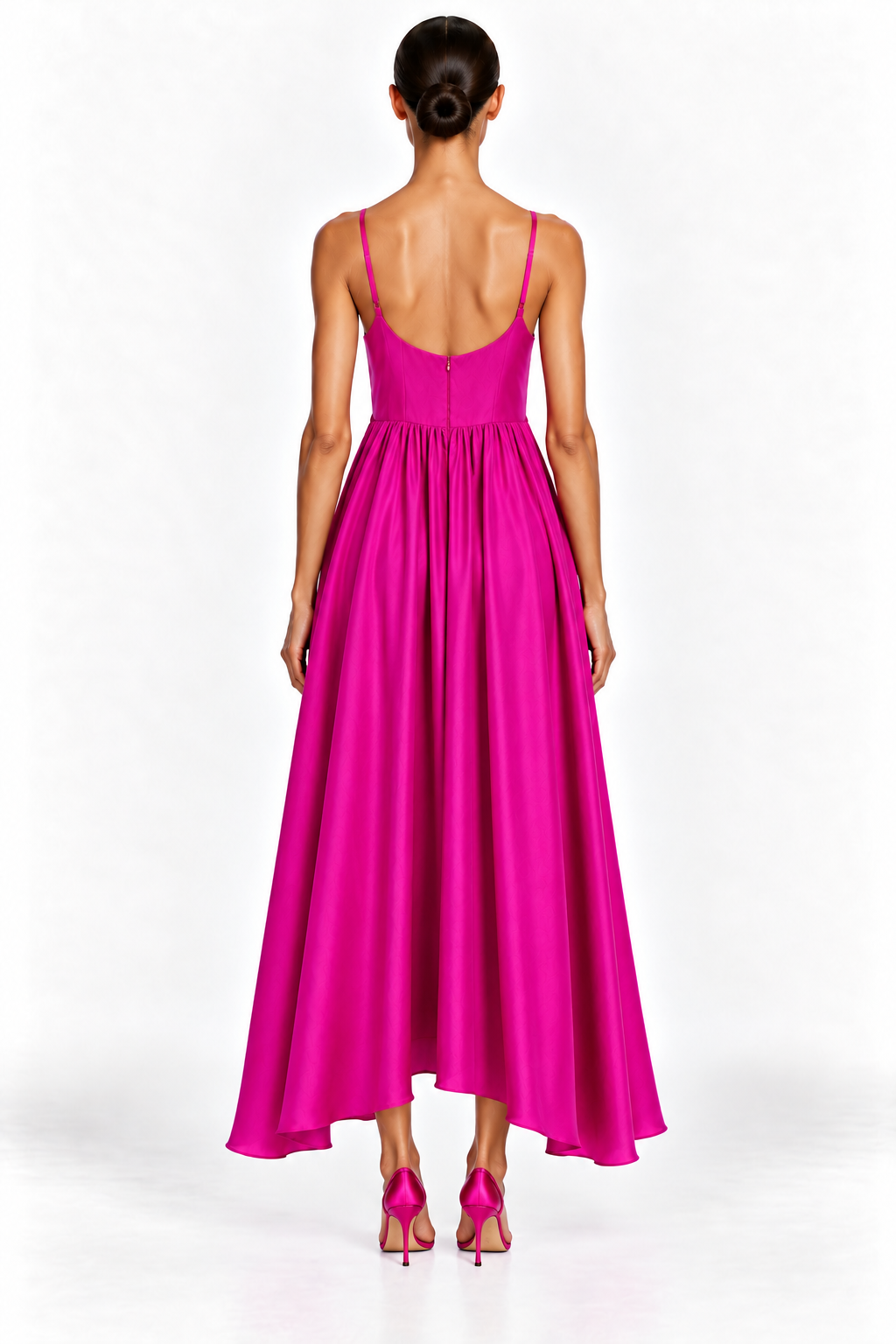 Rachel Raw Silk Midi Dress - Magenta