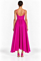 Rachel Raw Silk Midi Dress - Magenta
