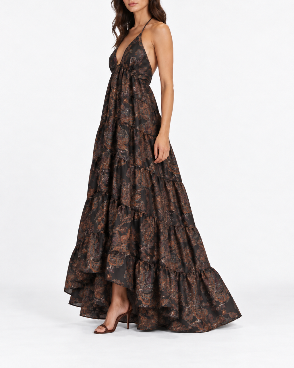 Kitty Printed Taffeta Gown - Brown Paisley
