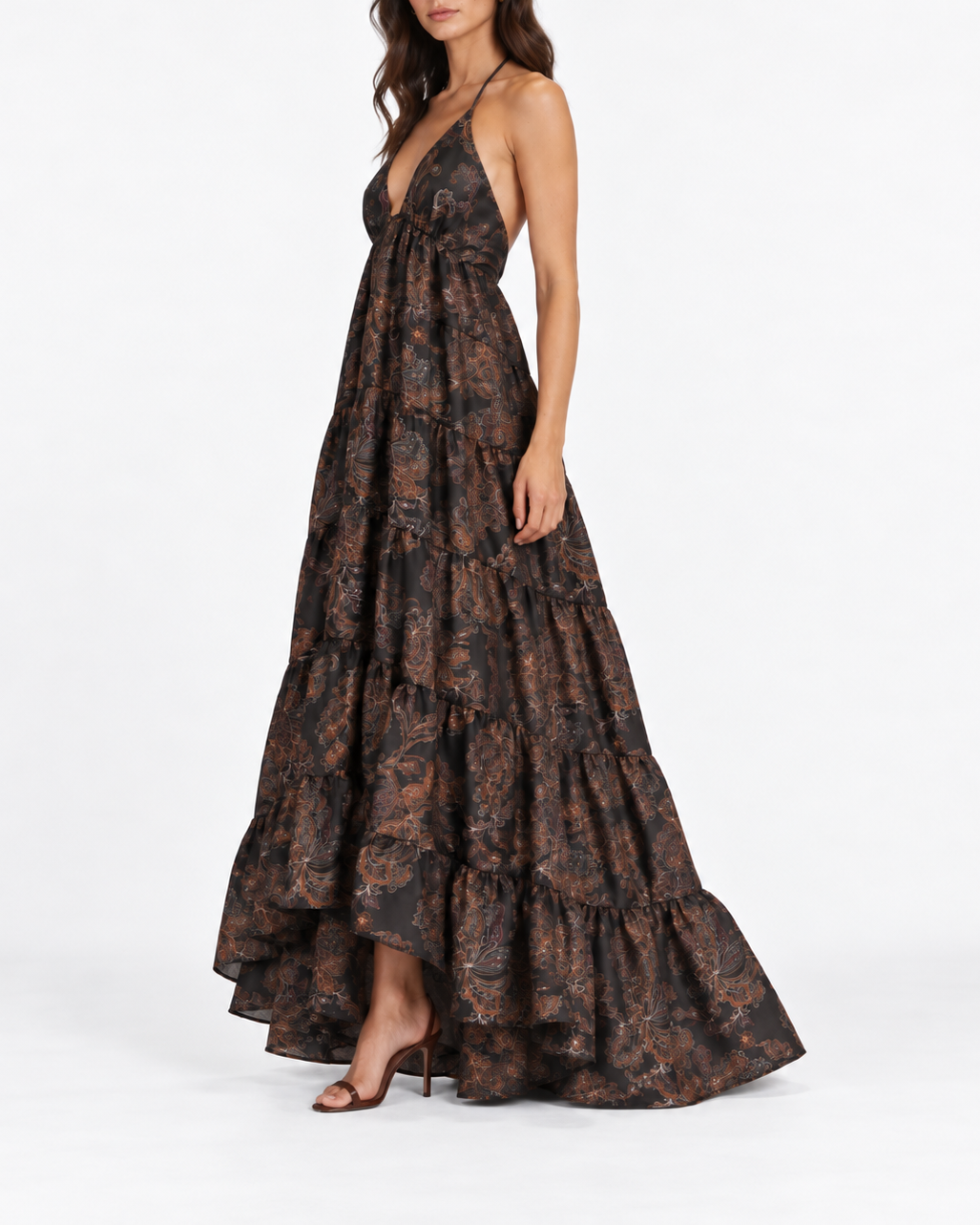 Kitty Printed Taffeta Gown - Brown Paisley