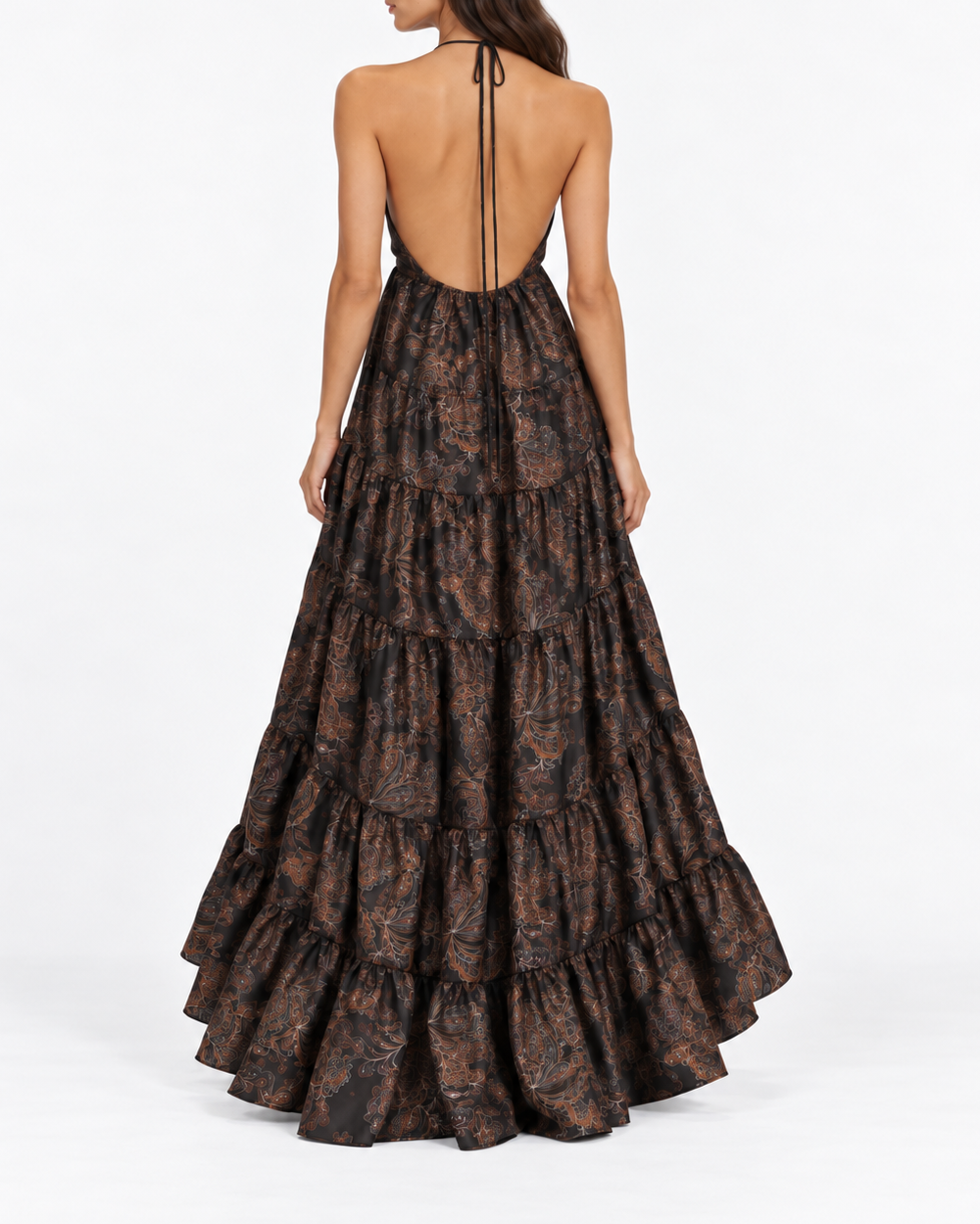 Kitty Printed Taffeta Gown - Brown Paisley