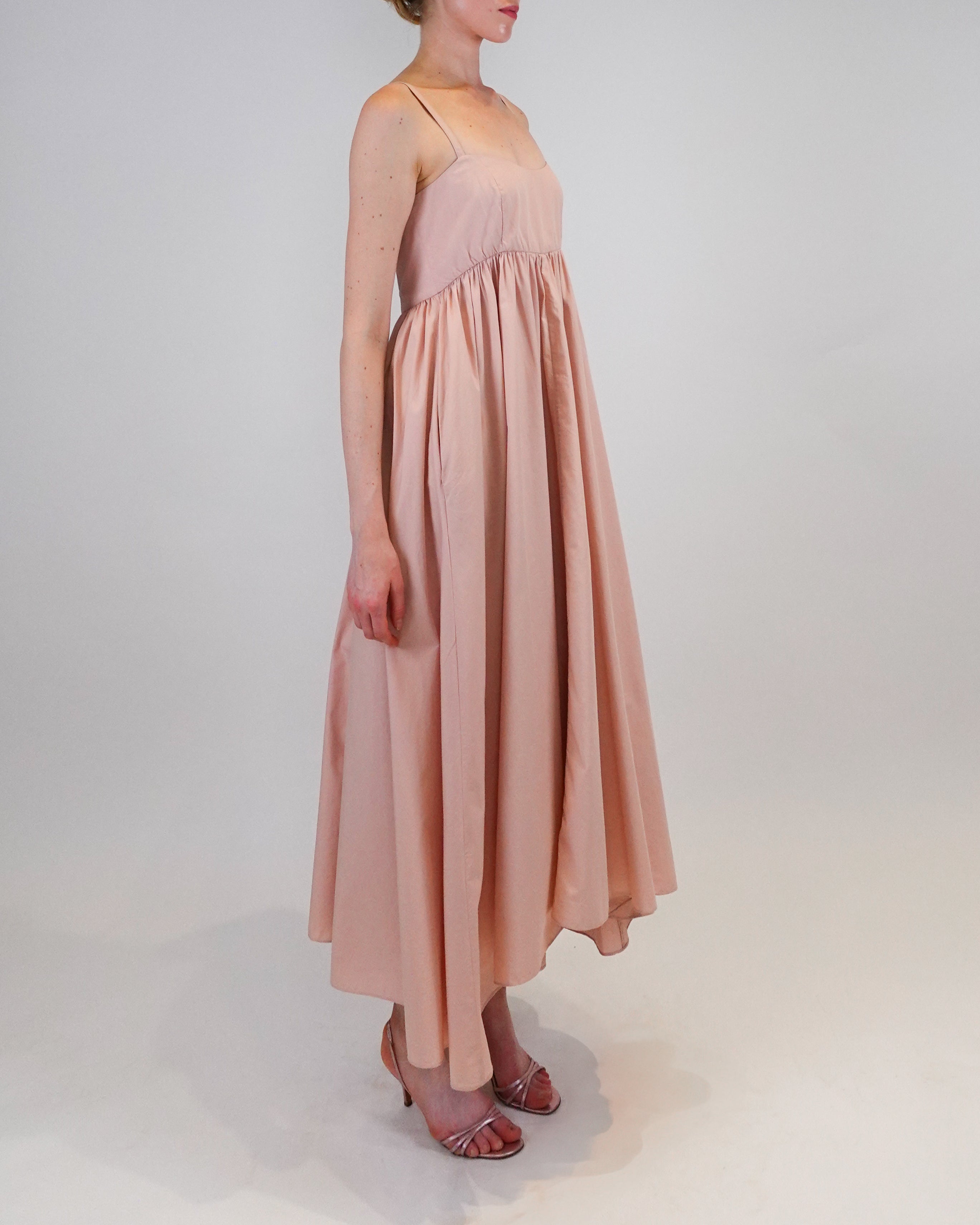 poplin midi dress pink Poplin Gathered-Shoulder Midi Dress