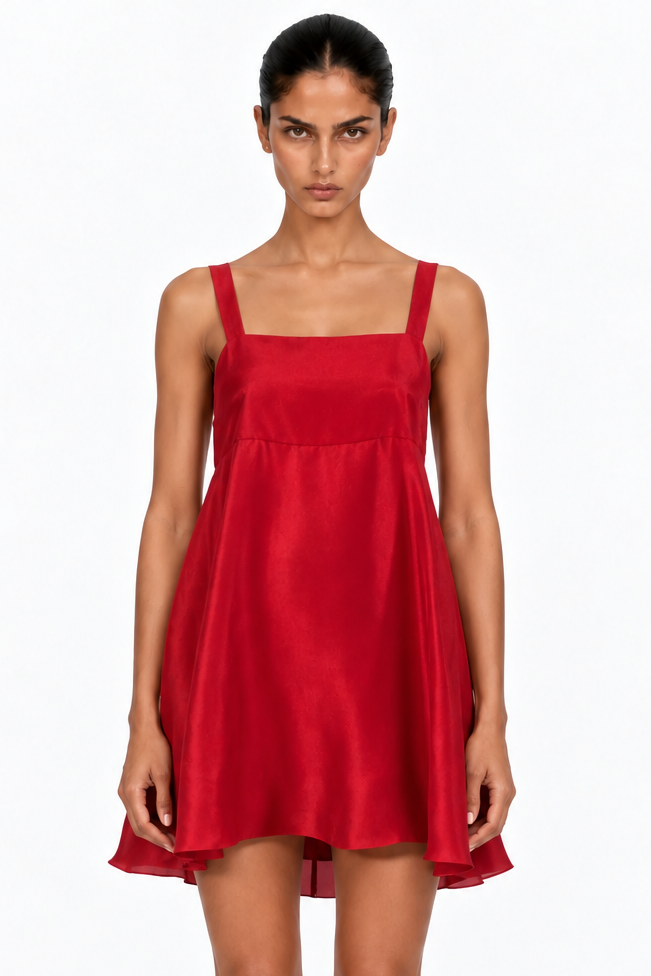 Arden Red Raw Silk Mini Dress