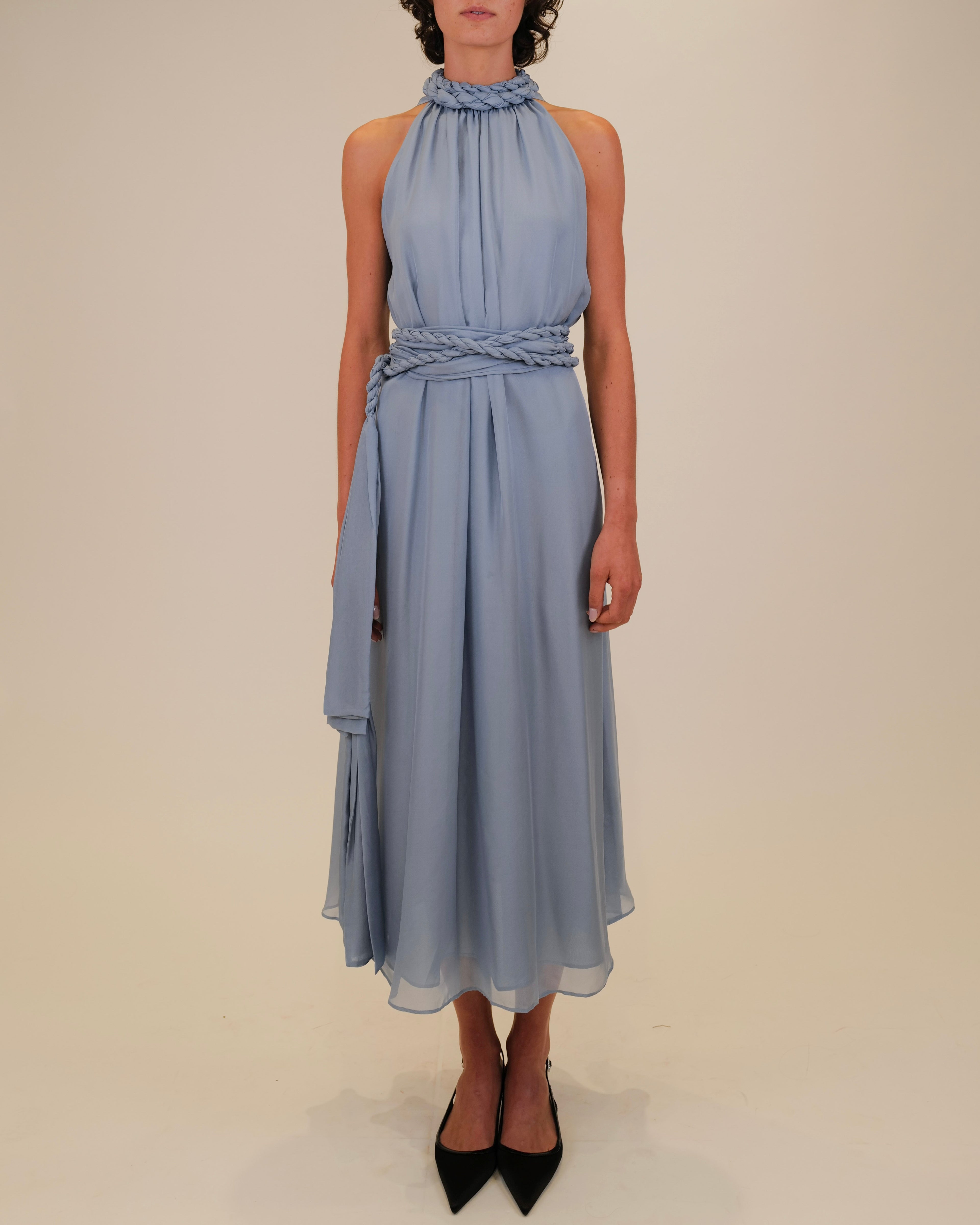 azeeza blue dress Azeeza Women's Rory Asymmetric Silk Midi Dress in Navy Blue Size XS