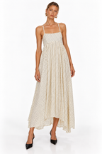 Rachel Polka Dot Raw Silk Midi Dress