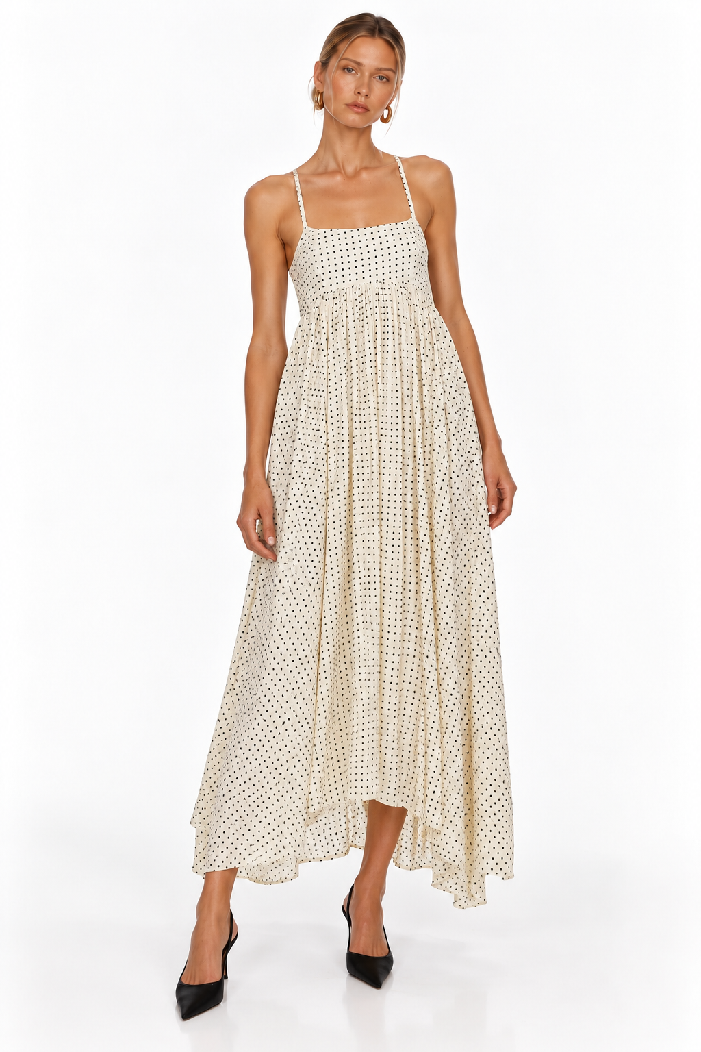 Rachel Polka Dot Raw Silk Midi Dress