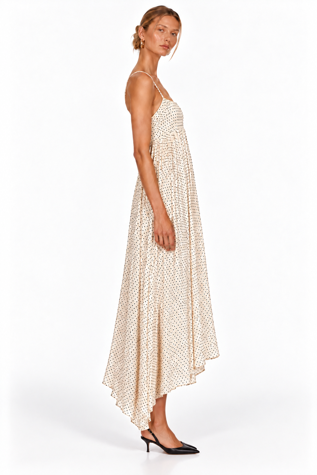 Rachel Polka Dot Raw Silk Midi Dress
