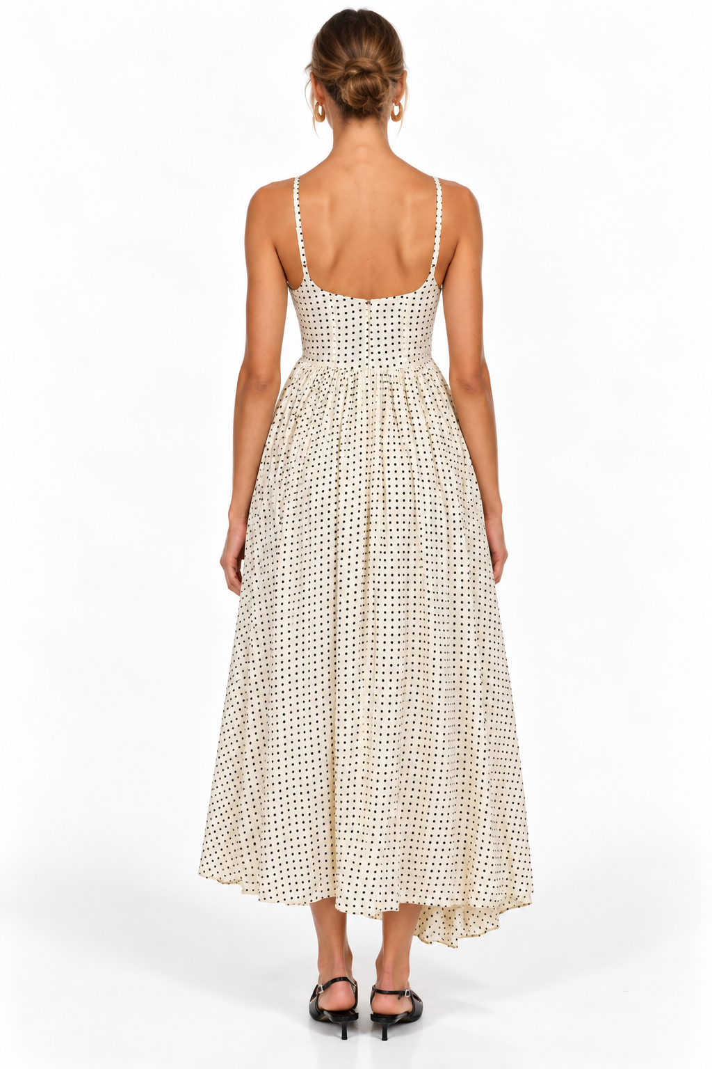 Rachel Polka Dot Raw Silk Midi Dress