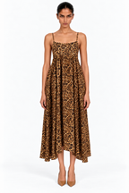 Rachel Printed Raw Silk Midi Dress