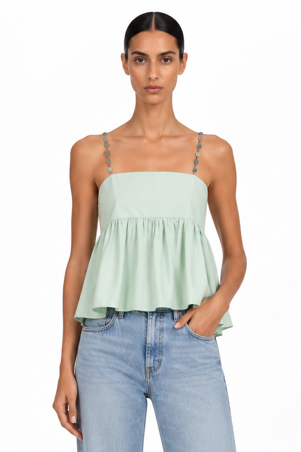 Rayna Poplin / Embellished Straps Top