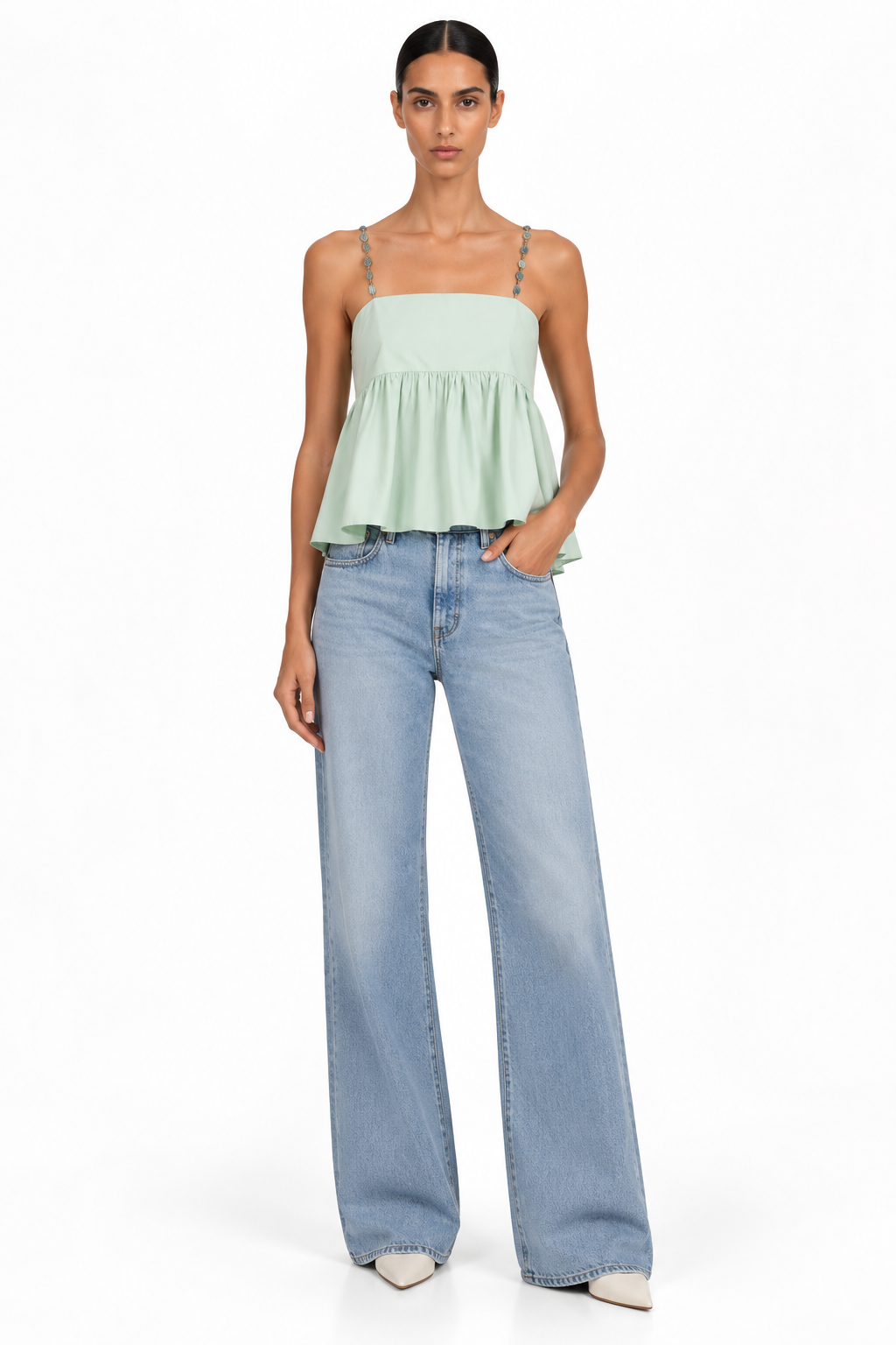 Rayna Poplin / Embellished Straps Top