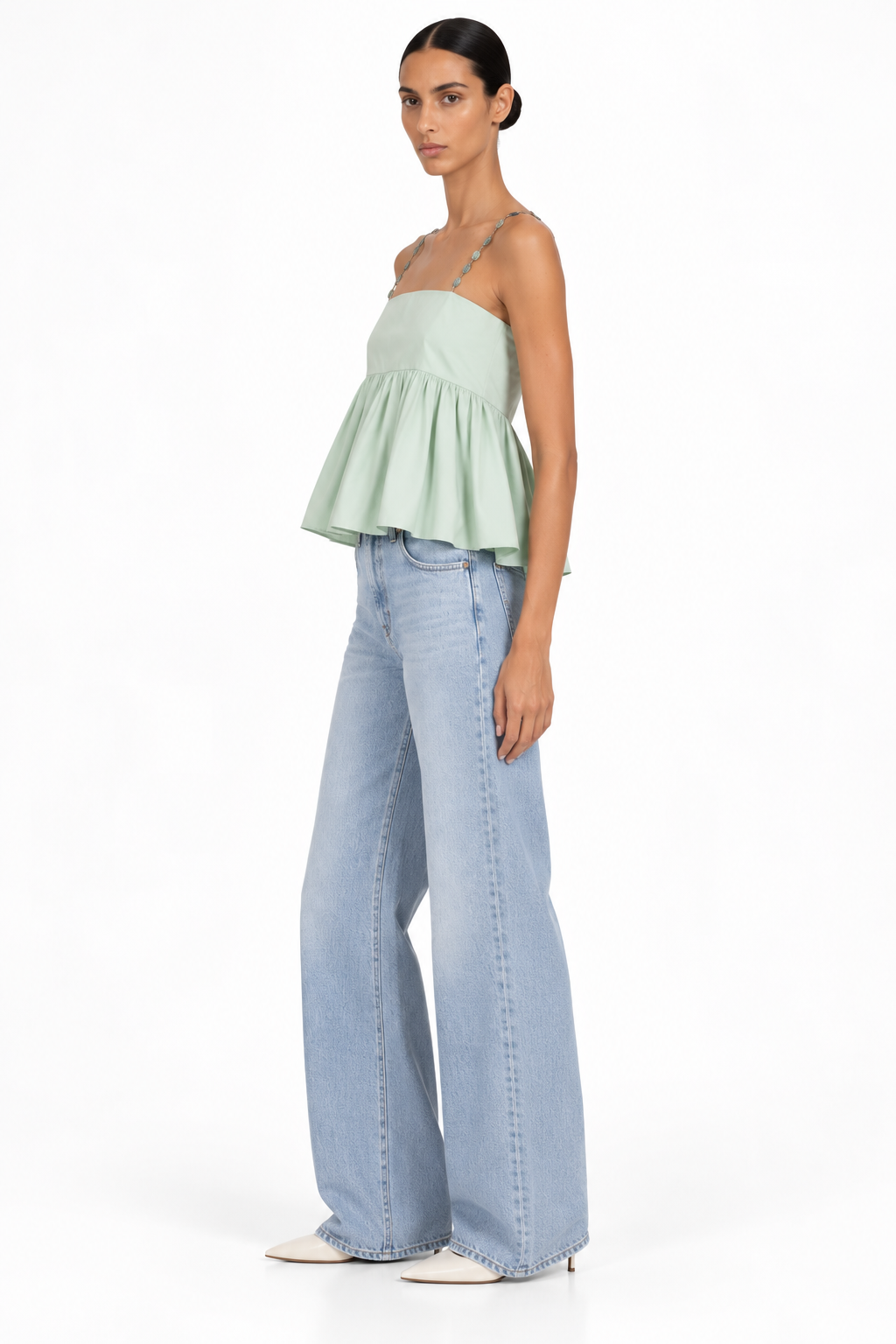 Rayna Poplin / Embellished Straps Top