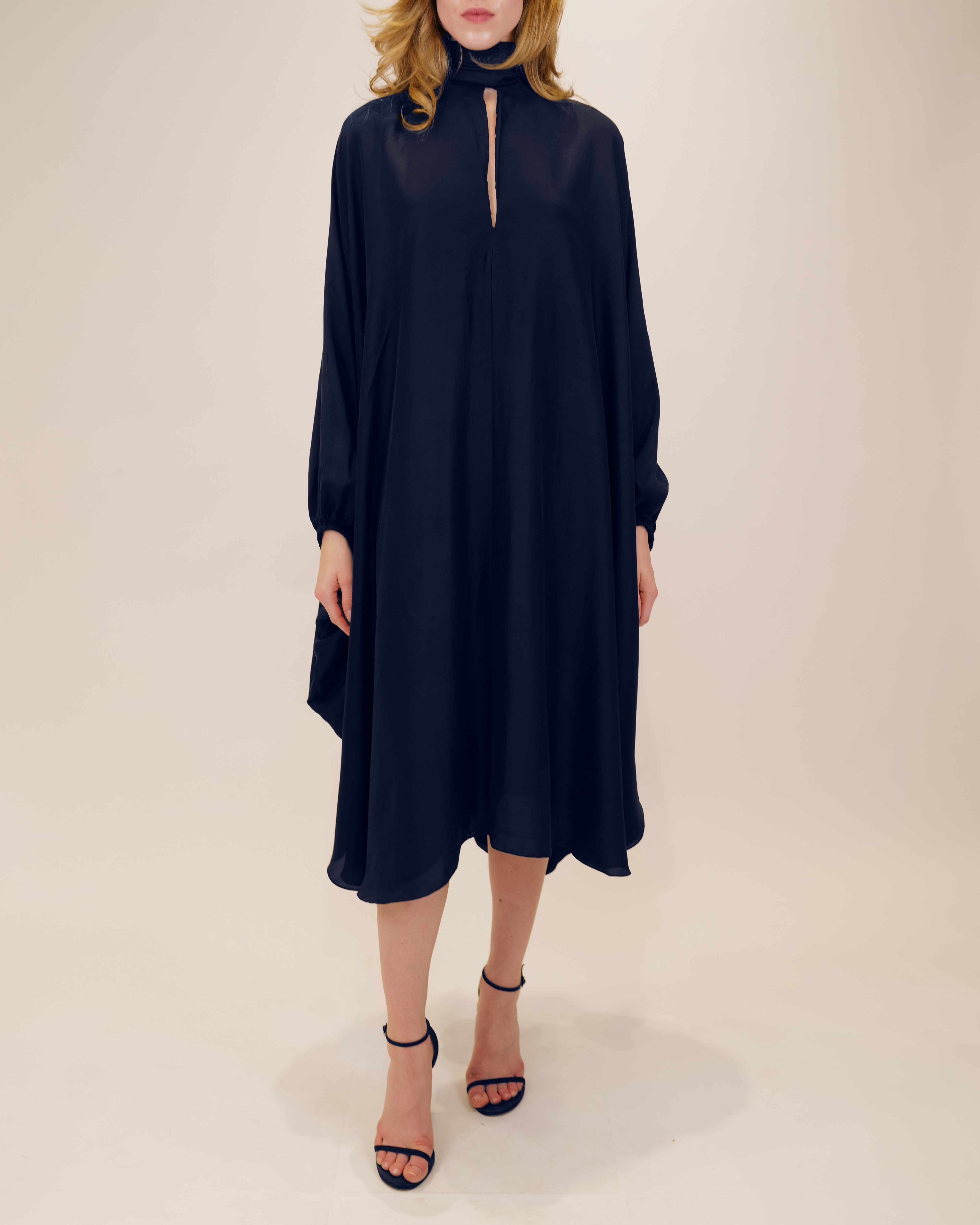 raw silk dress with sleeves Pure silk wrap dress in olive 34